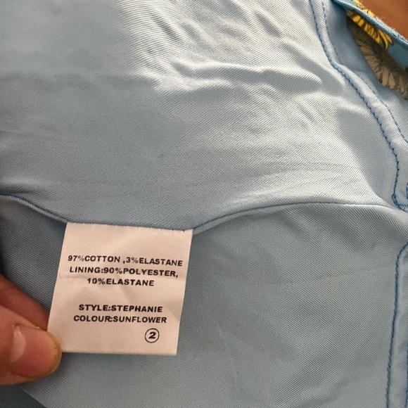 [US10]Lindy Bop Stephanie Sunflower Bird Blue Mid Dress Waist Belt V Done - Picture 10 of 13